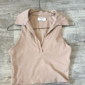 Babaton Beige Collared Crop Top